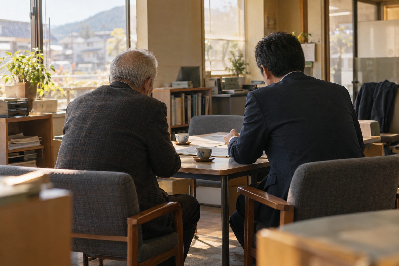 落ち着いた場所で相談する様子